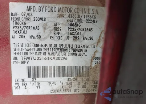 2004 Ford Escape Xlt z USA, uszkodzony, nr VIN 1FMYU03164KA30296